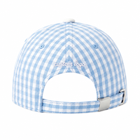 Topi Baseball Gingham Kotak-kotak Katun Merah Putih 6 Panel Dapat Disesuaikan Bordir Logo Kustom Unisex Pelindung Matahari Musim Panas