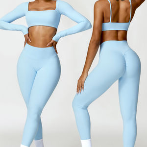 Venta al por mayor Fitness Yoga Wear 2 piezas sin costuras entrenamiento mujeres gimnasio conjuntos logotipo personalizado impresión apoyo logotipo personalizado Yoga Set - Product Image 5