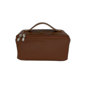 Venta al por mayor de bolsas de cosméticos Simili de viaje 2024 con logotipo personalizado PU Material Color marrón claro bolsa de cosméticos de maquillaje con cremallera - Product Image 6