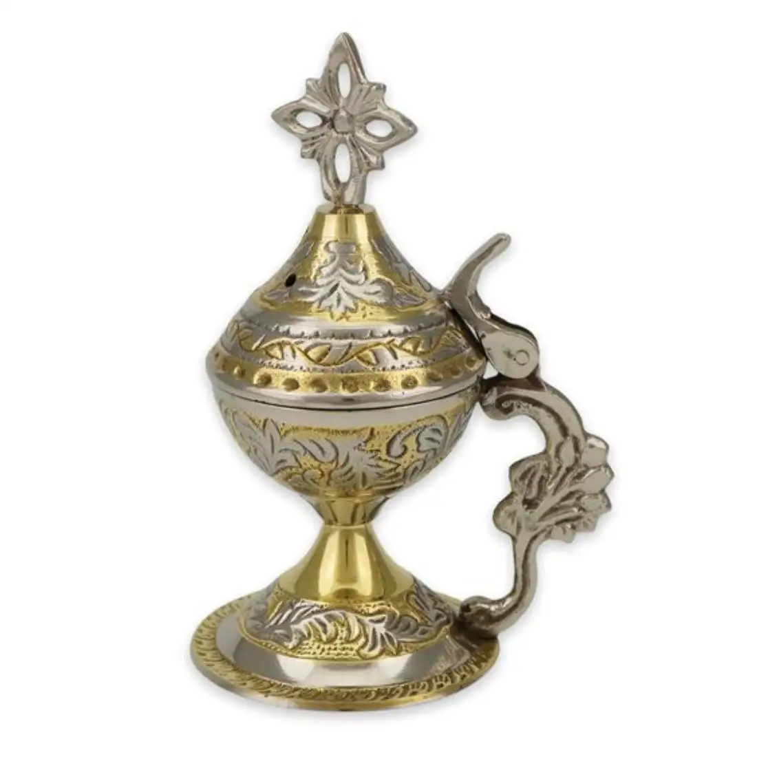 Jewish Style Incense Burner Silver And Gold Pattern Religious Accessory Brass Pastille Smeller incense Holder For Church Supply
