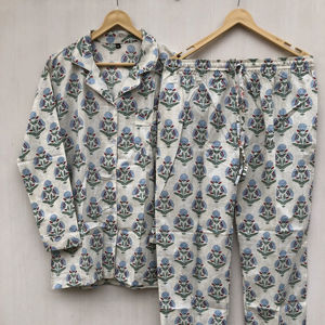 Block floral Indian set print <b>pajama</b> set night wear suit party wear suit <b>Christmas</b> gift for her - Product Image 1