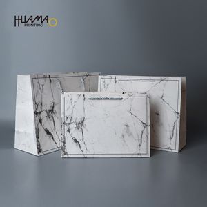 Sacs en papier en marbre blanc directement de l'usine avec cordon de serrage, taille/logo personnalisés, sacs d'emballage de luxe pour cosmétiques/sacs cadeaux - Product Image 4
