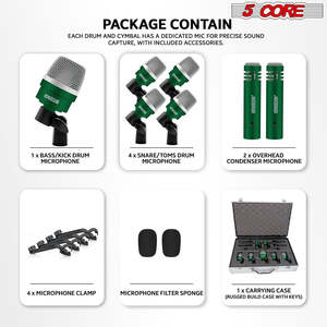 ชุดไมโครโฟนกลอง 5Core 7 ชิ้น สำหรับกลองคิก กลองทอม กลองสแนร์ ไมโครโฟนไดนามิกสำหรับเครื่องดนตรี - Product Image 4