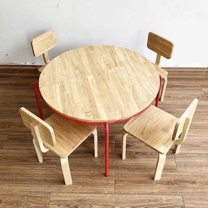 Ensemble table ronde et 4 chaises en bois massif de style scandinave KGD024 pour usage en maternelle, atelier, salle de bain, chambre, école, gymnase - Product Image 4