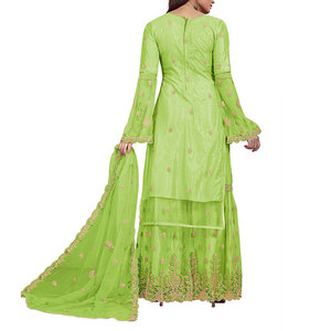 Salwar Kameez en soie brodée pour femmes, 3 pièces non cousues, couleur unie, style décontracté pour mariage/fête/occasions décontractées - Product Image 4