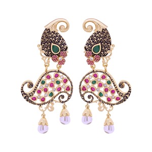 Boucles d'oreilles élégantes en plaqué or imitation AD antique Style traditionnel Bijoux en laiton à la mode Exportation de luxe Bijoux de luxe artificiels - Product Image 2