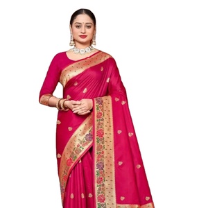 Saree en soie Royal et Rich Paithani Beaux vêtements indiens et pakistanais imprimés numériquement - Product Image 1