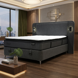 Juego de cabecero de cama con base de grafeno, moderno, tapizado, con almacenamiento, luces LED de lectura integradas y base elevable hidráulica - Product Image 1