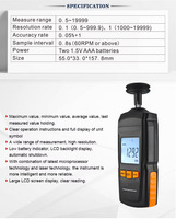 Tacómetro Digital de Contacto, Rango de 0.5-19999 RPM con Pantalla LCD Retroiluminada, para Motor, Ventilador, Bomba, Lavadora y Motor Marino (OEM)
