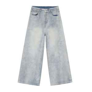 Jeans en Denim pour hommes de haute qualité épais Double couche contraste couleurs Baggy droit ample droit lavé tricoté pour l'hiver - Product Image 3