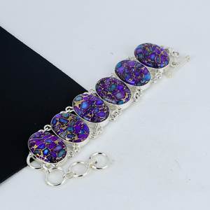 Bracelet bohème en argent sterling 925 avec pierre précieuse turquoise cuivre violet, bijoux de créateur, cadeau de mariage pour femmes - Product Image 1