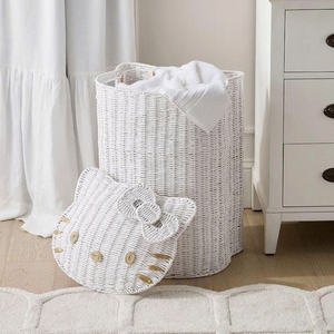 Kitty rattan <b>laundry</b> <b>basket</b> tall natural seagrass storage hamper with lid sustainable eco friendly for <b>nursery</b> kids room bedroom - Product Image 1