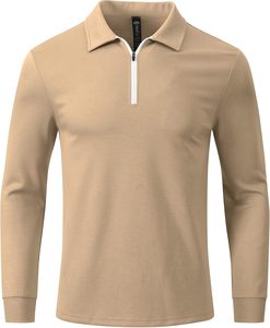 Conjunto Deportivo de 2 Piezas para Hombre, Color Caqui Claro, Estampado, con Cierre de 1/4, Manga Larga, Pantalones para Correr, 100% Poliéster, Ligero y Transpirable - Product Image 2