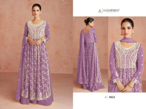 Ensemble de robes Anarkali pour femmes abordables en faux georgette, remise en gros disponible, options non cousues ou cousues pour l'exportation - Product Image 5