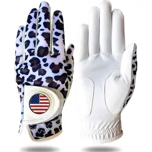 Премиальный женский набор перчаток для гольфа с маркером для мяча Всепогодная кожаная упаковка с принтом, опции для левой и правой руки в точку