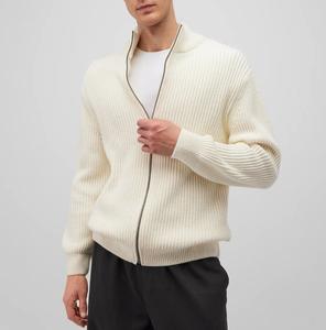 Simple ample hommes Cardigan pull 100% coton fermeture éclair tricot Cardigan veste pull pull 100% coton fermeture éclair à capuche - Product Image 1