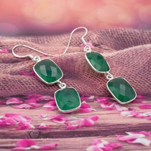 Boucles d'oreilles vintage en argent sterling 925 faites à la main avec onyx vert cadeau à la mode pour les femmes - Product Image 3