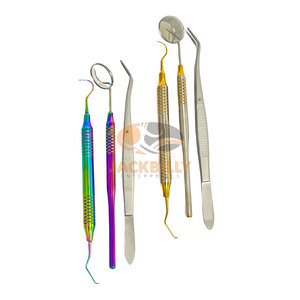 ชุดอุปกรณ์ทันตกรรมพื้นฐานทำจากเหล็กเคลือบสีรุ้งชุดเครื่องมือมีที่จับแบบกลวงที่ผ่านการฆ่าเชื้อแล้วประกอบด้วยที่ปิดปาก - Product Image 1