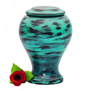 Urnes de crémation à la mode Forme de boue unique Capacité de 250 pouces cubes Enduit d'émail vert floral 12 pouces 2025 Urnes de crémation pour adultes - Product Image 1