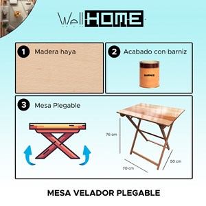 Tavolino Pieghevole WELL HOME in Legno di Faggio 70x50x76 cm con Finitura a Olio, Tavolo da Esterno con Doghe - Product Image 2