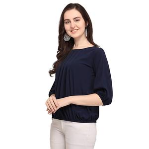Top de Crepé Plisado Azul de Moda Shoryam para Mujer |   Ropa Occidental Sólida y Elegante |   Ropa Formal de Oficina para Uso Diario |   Elegante y Rápido de Usar - Product Image 1