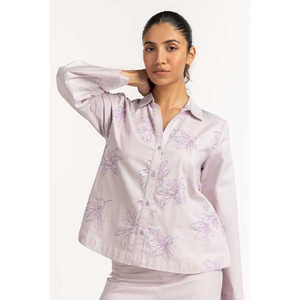 Chemisier Basique Style Coréen Lilas pour le Bureau Taille XL Respirant Lin Chiffon Simple Tendance Col Mandarin Ample WM-BLS23-004 - Product Image 4