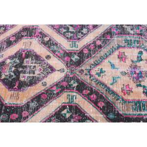 Turkish Vintage Area <b>Rug</b> 3.5x7.6 ft, <b>Black</b> Pink Striped Wool <b>Rug</b> - Product Image 5