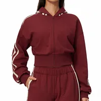 Haut de yoga à capuche zippé pour femme, décontracté, avec logo personnalisé, rayures et blocs de couleur, veste de sport d'hiver