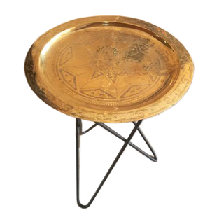 Brass Tray Top Luxury Moroccan <b>Coffee</b> Table Solid Base Five Legs <b>Stand</b> - Product Image 3