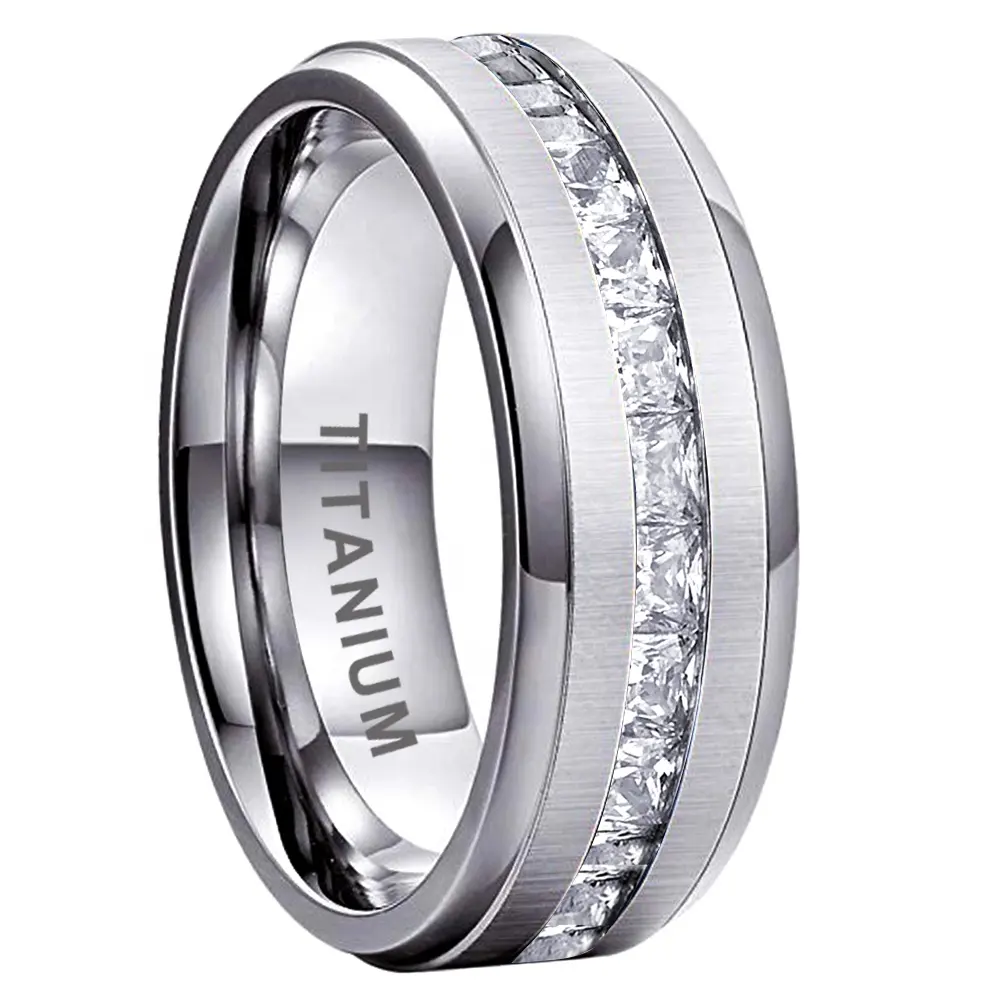 Coolstyle anel de titânio, 8mm, para homens e mulheres, princesa, zircônia cúbica, inposição fashion, para casamento
