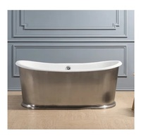 Bañera Ovalada Independiente de Acero Inoxidable Galvanizado para Adultos, Diseño Moderno Ecológico, con Reposabrazos y Drenaje Automático