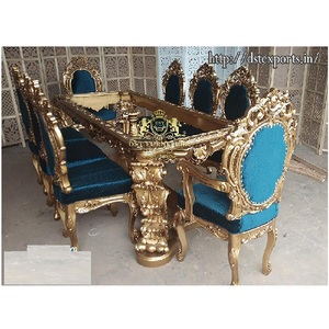 Juego de mesa de comedor tallada a mano de 10 plazas, juego de mesa de comedor de alto brillo tallado a mano, tallado de pavo real - Product Image 1