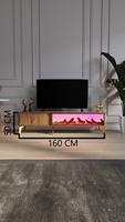 Cheminée Électronique en Bois DOSIN, Meuble de Salon, Table Basse, Design Moderne et Luxueux, Connexion Bluetooth, Modèle Style Panneau