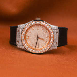 Hip Hop Luxury Fashion <b>Men's</b> Stainless Steel Leather Band Analog Glass Dial <b>Mechanical</b> <b>Watch</b> with Moissanite Diamonds Unisex - Product Image 1