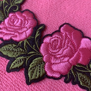 Customized Rose Logo Embroidery <b>Applique</b> Patch, Lovely Design Embroidery <b>Flower</b> Logo Badge for Overcoats - Product Image 2