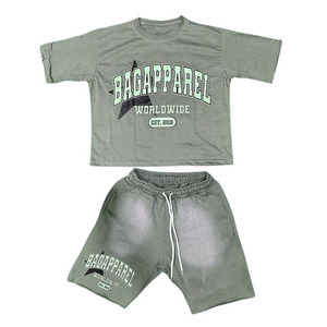 ชุดเสื้อพิมพ์ลาย2ชิ้นแฟชั่นฤดูร้อนชุดกางเกงขาสั้นสำหรับผู้ชายผ้าฝ้ายพลอยเทียมระบายอากาศ - Product Image 3