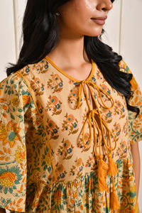 Robe mi-longue élégante pour femmes, confortable, manches amples, imprimé floral vibrant imprimé à la main, pur coton 100%, robe décontractée - Product Image 5