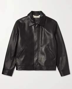 Chaqueta de cuero negro de grano completo Loro Piana Yabu - Product Image 1