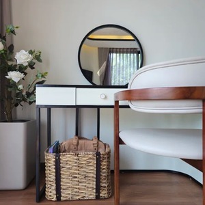 Set of 3 water hyacinth woven <b>baskets</b> with leather handles Handmade Storage <b>Basket</b> Wholesale eco-friendly Made in Vietnam - Product Image 3