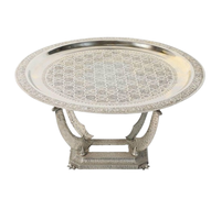 Mesa central marroquí de calidad superior, diseño estampado Floral, bandeja superior redondeada, muebles de Metal hechos a mano, mesa marroquí decorativa
