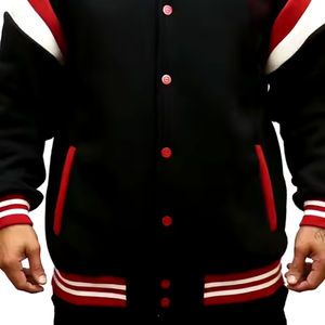 เสื้อแจ็คเก็ตเบสบอลผู้ชายแบบสั่งทำพิเศษ สไตล์ลำลองสำหรับฤดูหนาว ติดกระดุม คอวี กันน้ำ ระบายอากาศได้ดี  แบบ OEM  สำหรับนักศึกษา  แบบ Letterman Varsity - Product Image 4