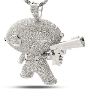 Colgante de moissanita de forma redonda blanca Colgante personalizado de plata esterlina hermosa Colgante de hip hop - Product Image 1