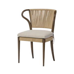 Chaise de salle à manger en bois massif avec accoudoirs incurvés et dossier en corde tressée, siège rembourré pour café et hôtel - Product Image 2