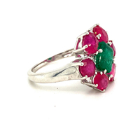 Bague de créateur de fleurs en pierres de rubis émeraude antiques pour femmes, pierres précieuses naturelles précieuses. Bijoux en argent Sterling 925 cadeaux de mariage