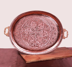 Bandeja de servicio de cobre a precio económico Bandeja de servicio redonda de cobre rústico Proveedor al por mayor - Product Image 1
