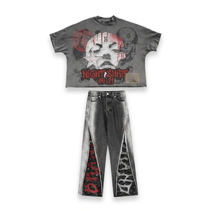 Conjunto de camiseta y pantalón de algodón polar de 240 GSM en azul real, personalizado con impresión DTG en relieve, etiquetas privadas, conjunto de 2 piezas para hombre - Product Image 2