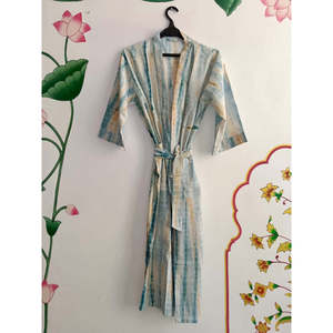 Pareo de Playa de Algodón con Cuello en V y Manga Tres Cuartos, Estampado Tie-Dye con Cinturón, Ajuste Holgado, Elegante y Moderno - Product Image 1