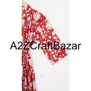 Kimono indien pour femmes, 100 % coton, imprimé à la main, floral, maxi long, couvre-vêtement de plage, vêtements de nuit, kimono, style long, lavable - Product Image 4