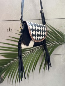 Nouveauté Sac à franges en cuir travaillé à la main Gypsy Boho en cuir de vachette Fourrure Fait main Style western Motif à carreaux Sacs de créateur - Product Image 2