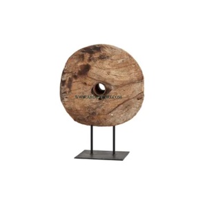 Tendance Table Ronde Sculpture Décorative Couleur Marron En Bois Sculpture D'intérieur Avec Métal Fer Noir Couleur Stand Et Base - Product Image 1
